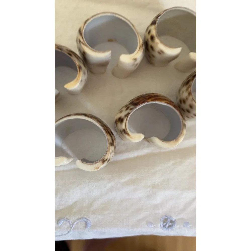 Vintage Tiger Cowrie Shell Napkin Rings Set Of 6 Coastal Beach Table Decor